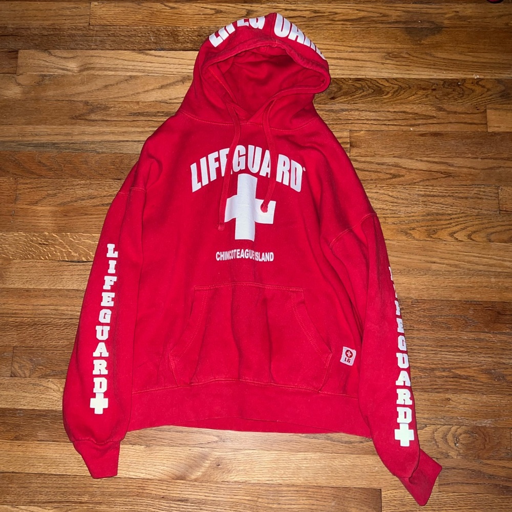 red chincoteague island lifeguard hoodie